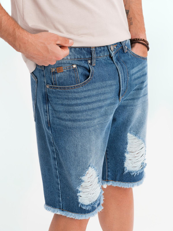 Ombre Clothing Pánské džínové kraťasy s dírami a trhlinami - modré