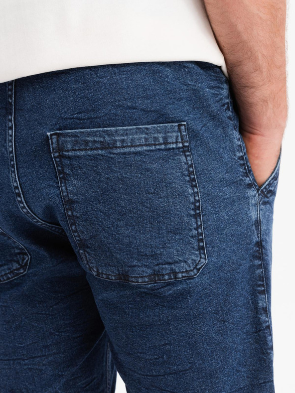 Ombre Clothing Pánské džínové šortky s ohrnutou nohavicí - tmavě modré