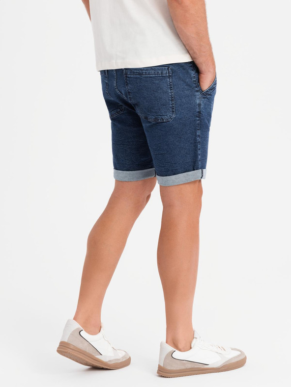 Ombre Clothing Pánské džínové šortky s ohrnutou nohavicí - tmavě modré