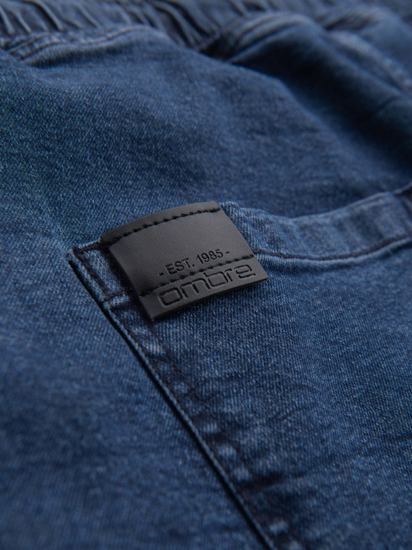 Ombre Clothing Pánské džínové šortky s ohrnutou nohavicí - tmavě modré