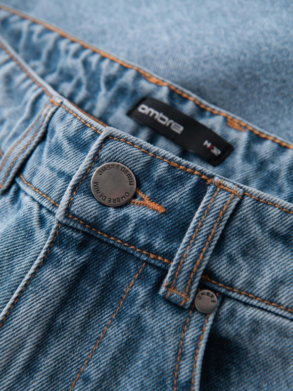 Ombre Clothing Pánské krátké džínové šortky s dírami a trhlinami - světle modré