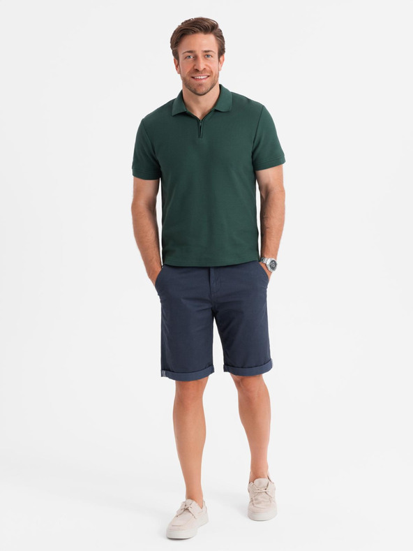 Ombre Clothing Pánské klasické chino šortky s ohrnutou nohavicí - tmavě modré