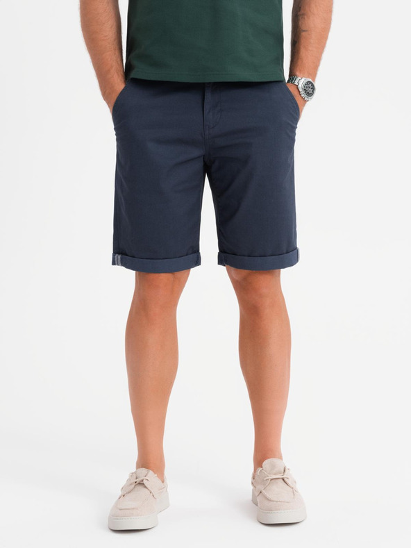 Ombre Clothing Pánské klasické chino šortky s ohrnutou nohavicí - tmavě modré