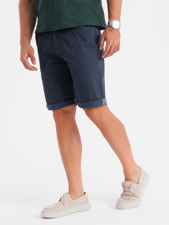 Ombre Clothing Pánské klasické chino šortky s ohrnutou nohavicí - tmavě modré