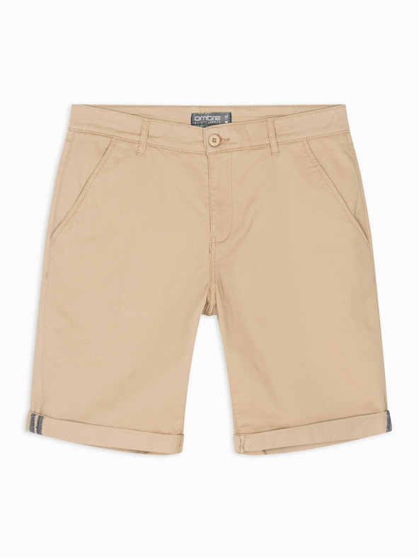 Ombre Clothing Pánské klasické chino šortky s ohrnutou nohavicí - béžové
