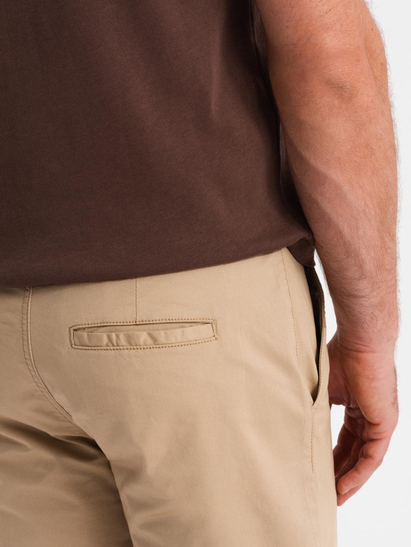 Ombre Clothing Pánské klasické chino šortky s ohrnutou nohavicí - béžové