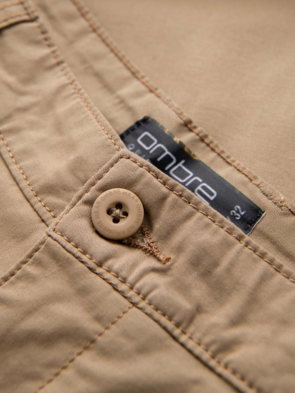 Ombre Clothing Pánské klasické chino šortky s ohrnutou nohavicí - béžové