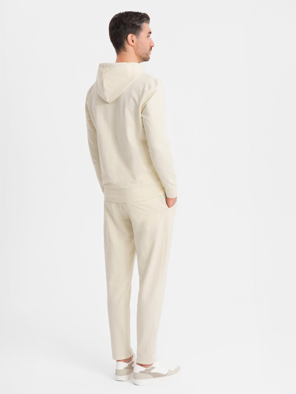 Ombre Clothing Pánská mikina s kapucí + tepláky - krémová