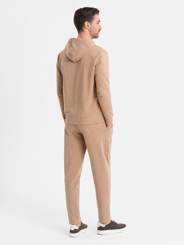 Ombre Clothing Pánská mikina s kapucí + tepláky - hnědá