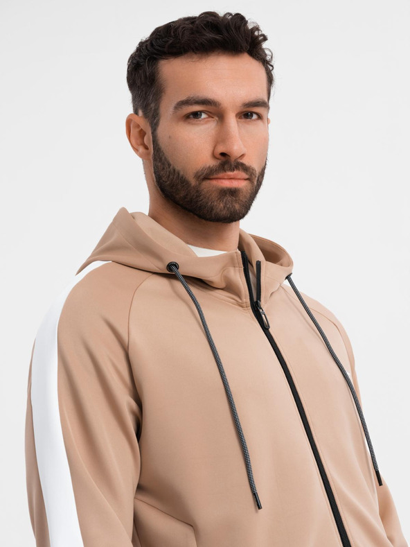 Ombre Clothing Pánská rozepínací mikina s kapucí a lemováním - béžová