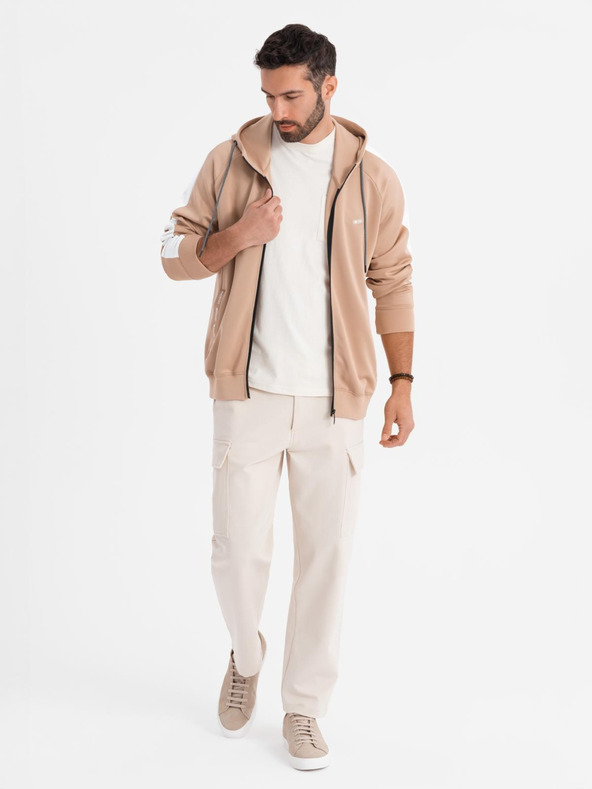Ombre Clothing Pánská rozepínací mikina s kapucí a lemováním - béžová