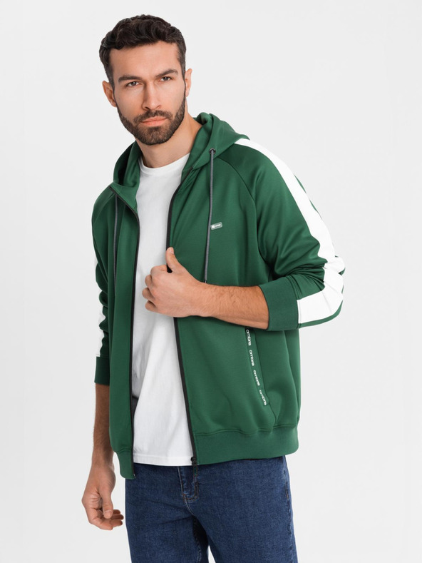 Ombre Clothing Pánská rozepínací mikina s kapucí a lemováním - tmavě zelená