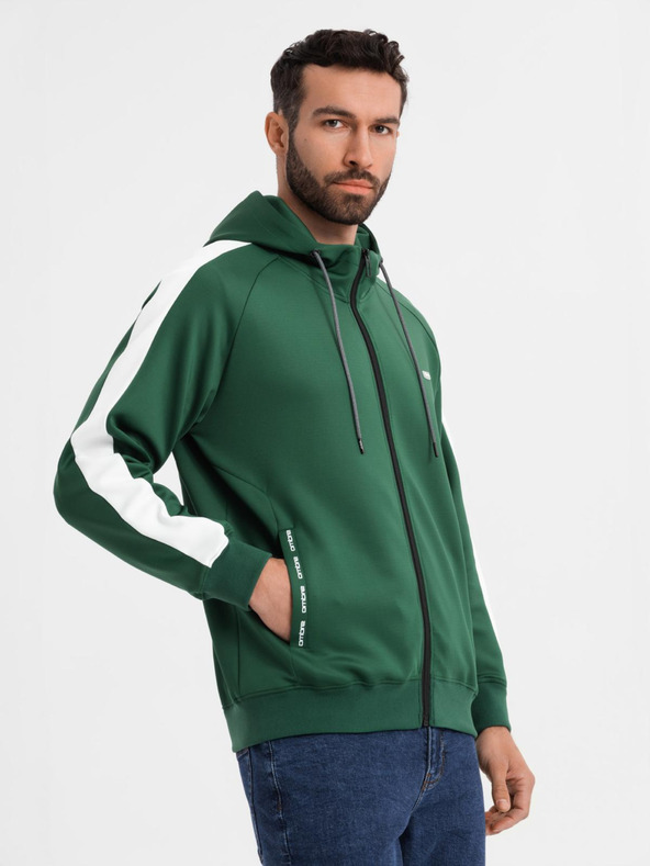 Ombre Clothing Pánská rozepínací mikina s kapucí a lemováním - tmavě zelená