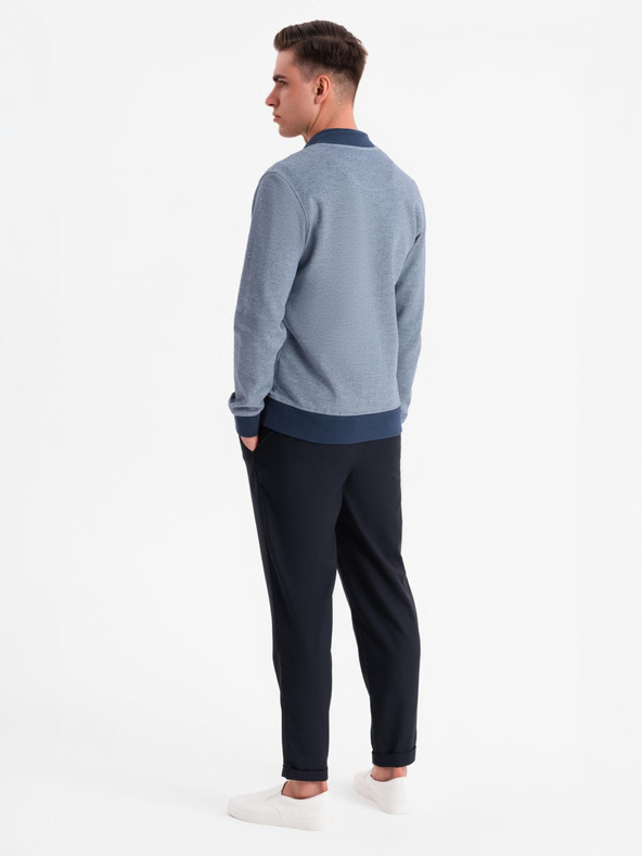 Ombre Clothing Pánská pletená bunda bomber - tmavě modrá