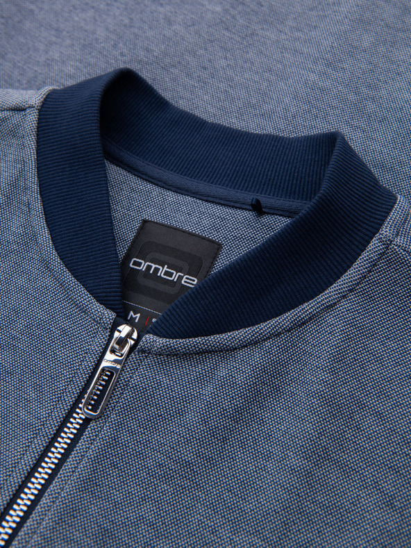 Ombre Clothing Pánská pletená bunda bomber - tmavě modrá