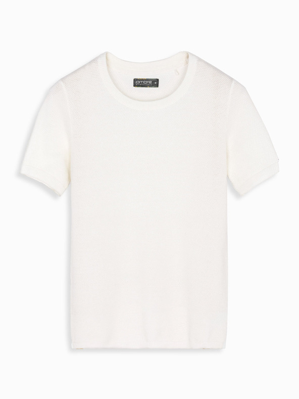 Ombre Clothing Pánské pletené tričko s jemnou texturou - bílé
