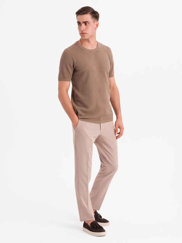 Ombre Clothing Pánská pletená košile s jemnou texturou - světle hnědá