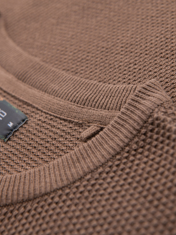 Ombre Clothing Pánská pletená košile s jemnou texturou - světle hnědá