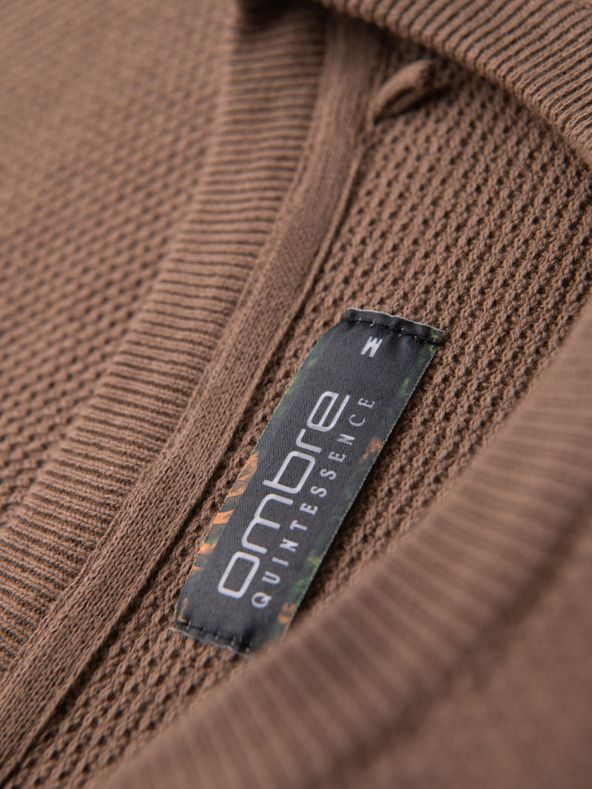 Ombre Clothing Pánská pletená košile s jemnou texturou - světle hnědá