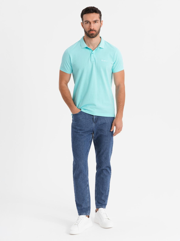 Ombre Clothing Bavlněná polokošile z piké úpletu - modrá