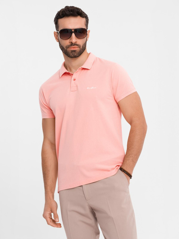 Ombre Clothing Bavlněná polokošile z piké úpletu - růžová