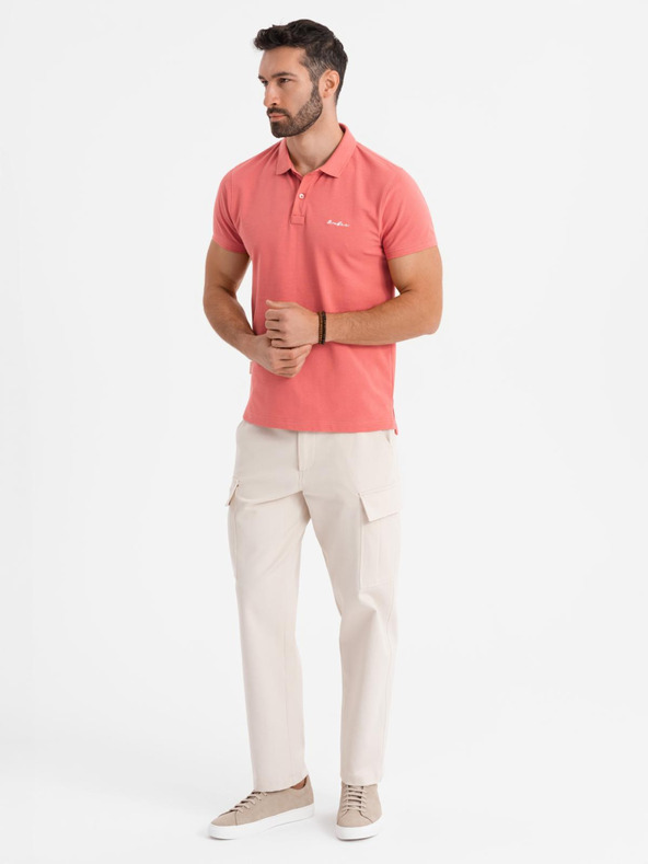 Ombre Clothing Bavlněná polokošile z piké úpletu - korálová