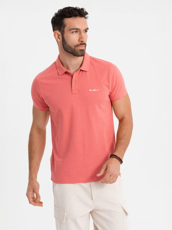 Ombre Clothing Bavlněná polokošile z piké úpletu - korálová