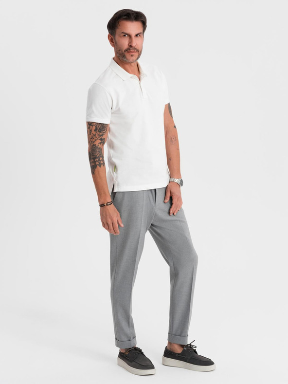 Ombre Clothing Bavlněná polokošile z piké úpletu - krémová