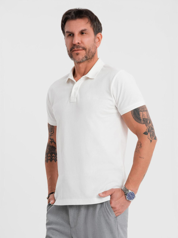 Ombre Clothing Bavlněná polokošile z piké úpletu - krémová