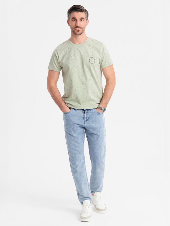Ombre Clothing Pánské bavlněné tričko s potiskem a kulatým výstřihem - mint