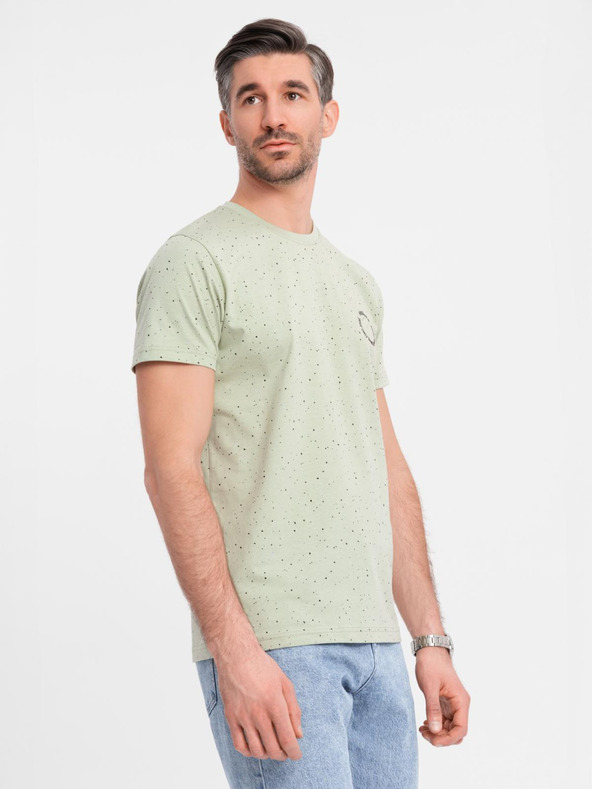 Ombre Clothing Pánské bavlněné tričko s potiskem a kulatým výstřihem - mint