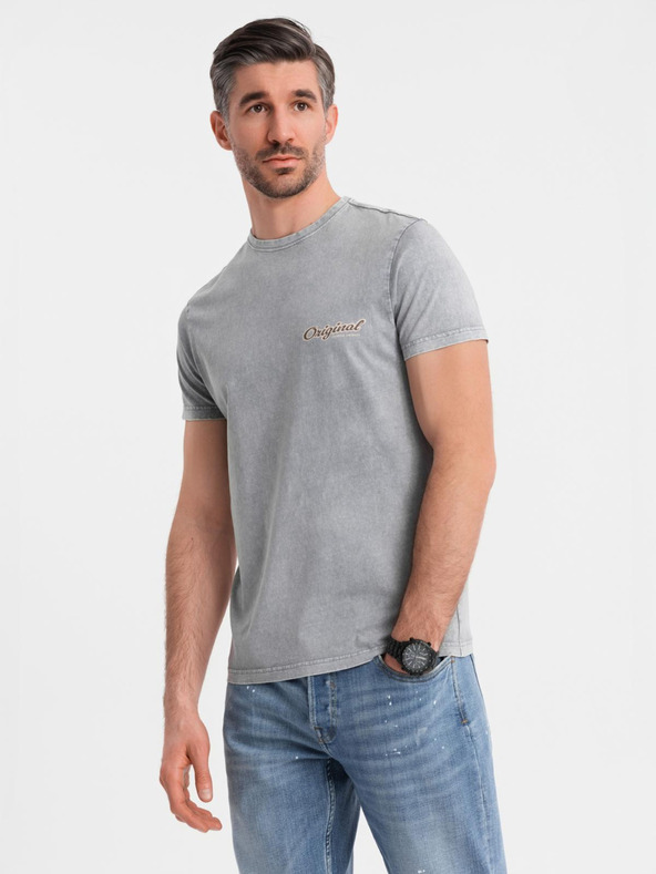 Ombre Clothing Bavlněné tričko s potiskem na hrudi a zádech - šedé