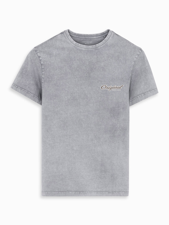 Ombre Clothing Bavlněné tričko s potiskem na hrudi a zádech - šedé