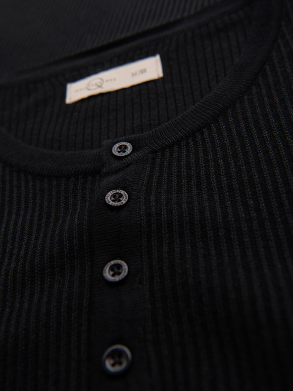 Ombre Clothing Pánské pletené tričko s knoflíky u výstřihu - černé