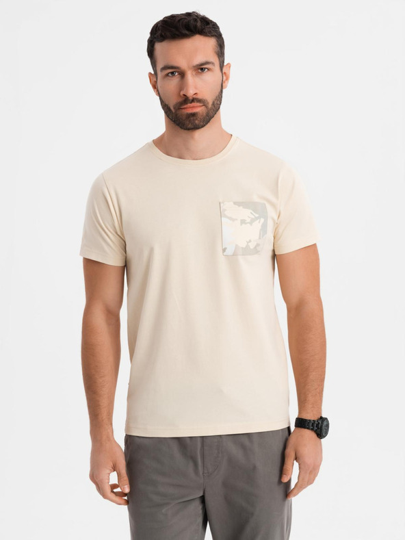Ombre Clothing Pánské bavlněné tričko s potiskem kapsy - tyrkysové