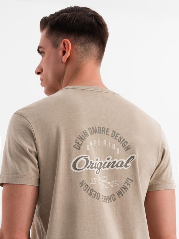 Ombre Clothing Bavlněné tričko s potiskem na prsou a zádech - tmavě béžové
