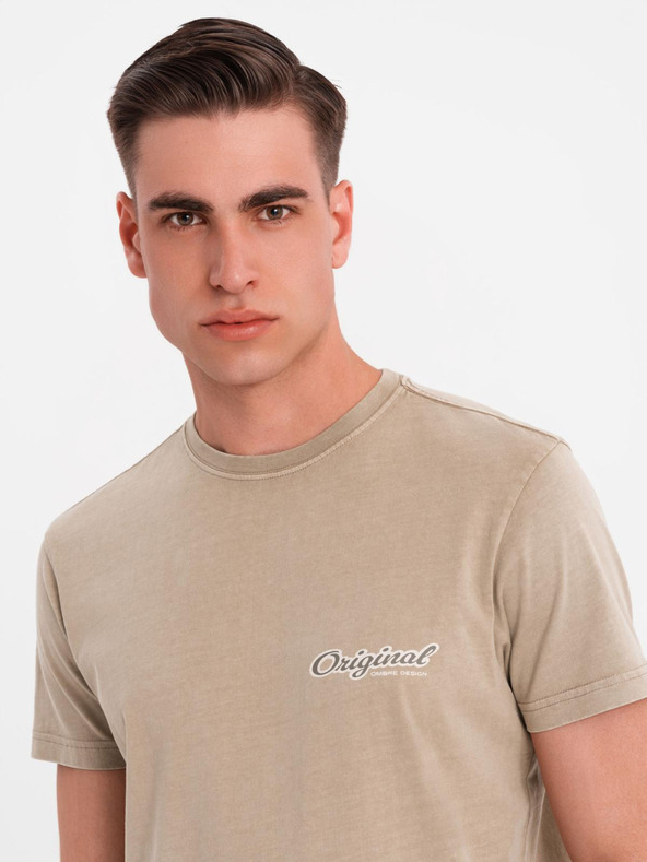 Ombre Clothing Bavlněné tričko s potiskem na prsou a zádech - tmavě béžové