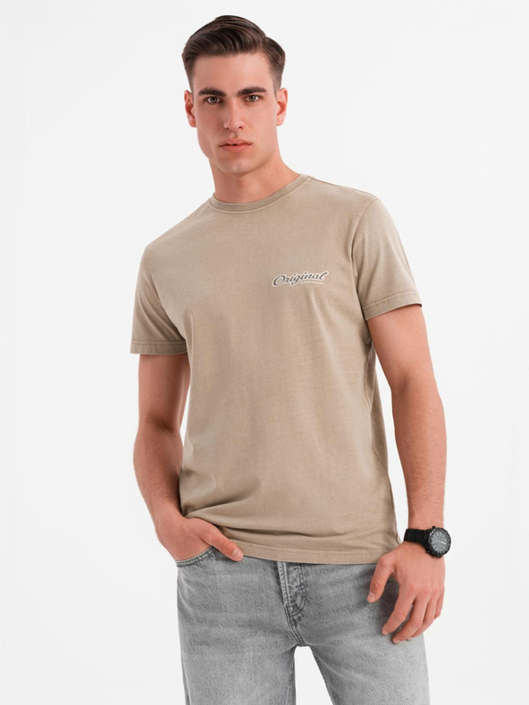Ombre Clothing Bavlněné tričko s potiskem na prsou a zádech - tmavě béžové