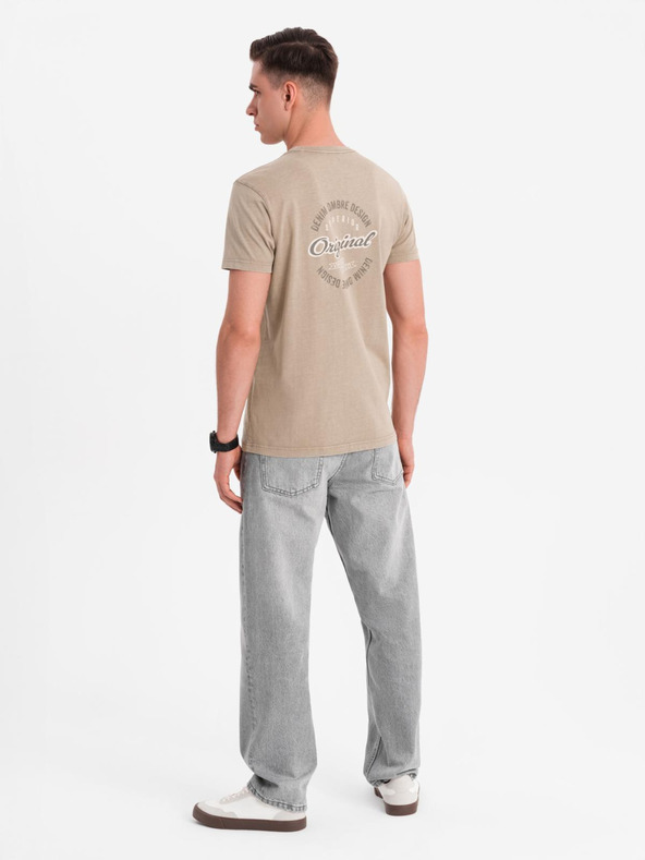 Ombre Clothing Bavlněné tričko s potiskem na prsou a zádech - tmavě béžové