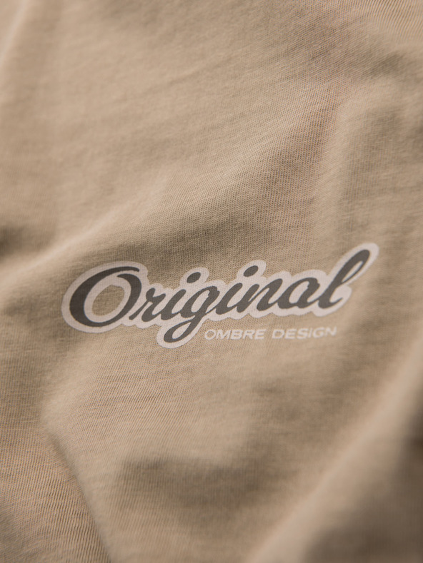 Ombre Clothing Bavlněné tričko s potiskem na prsou a zádech - tmavě béžové