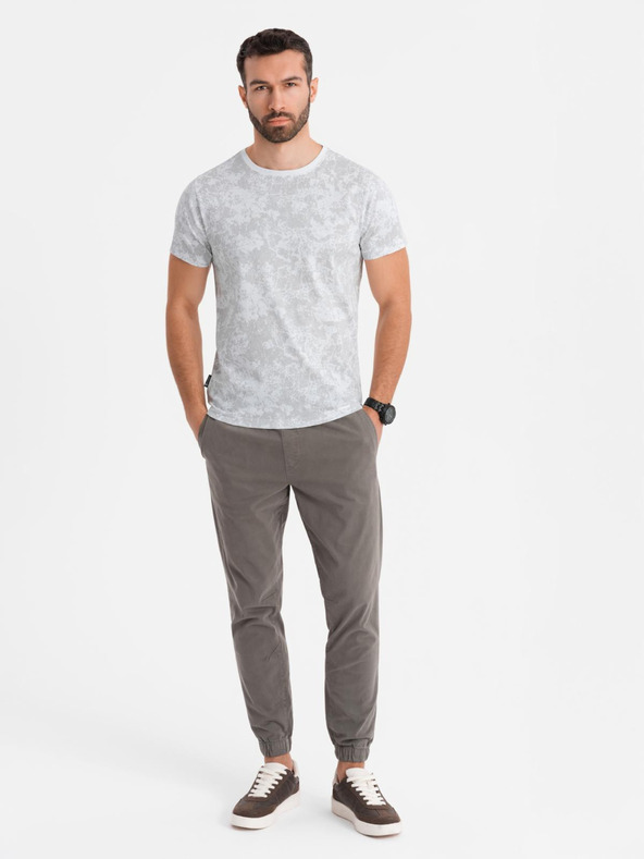 Ombre Clothing Pánské vzorované bavlněné tričko s krátkým rukávem - bílé