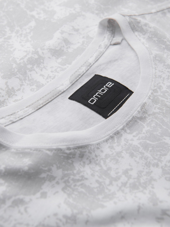 Ombre Clothing Pánské vzorované bavlněné tričko s krátkým rukávem - bílé