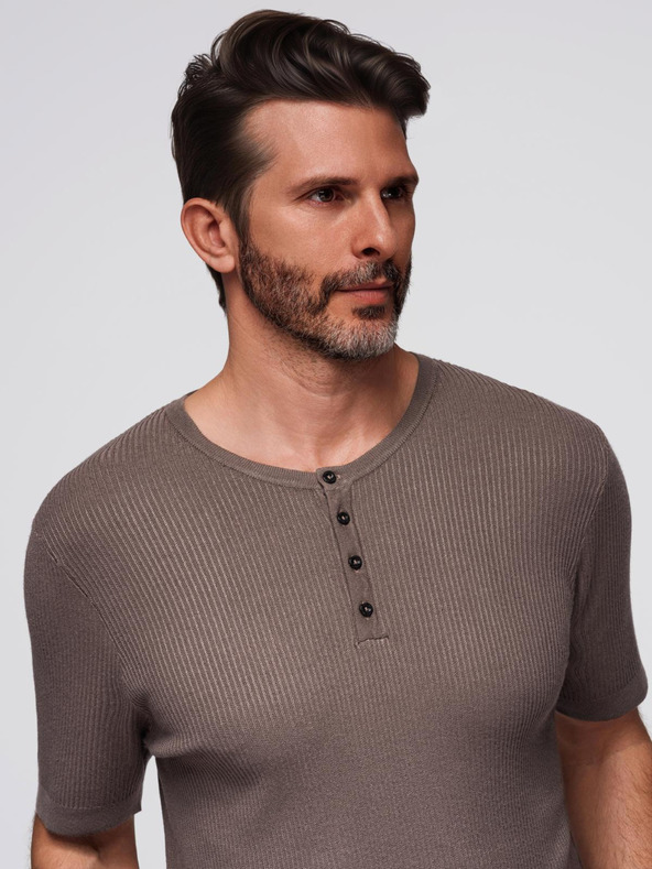 Ombre Clothing Pánské pletené tričko s knoflíky u výstřihu - šedé