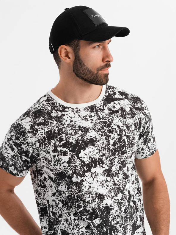 Ombre Clothing Pánské vzorované bavlněné tričko s krátkým rukávem - bílé a černé
