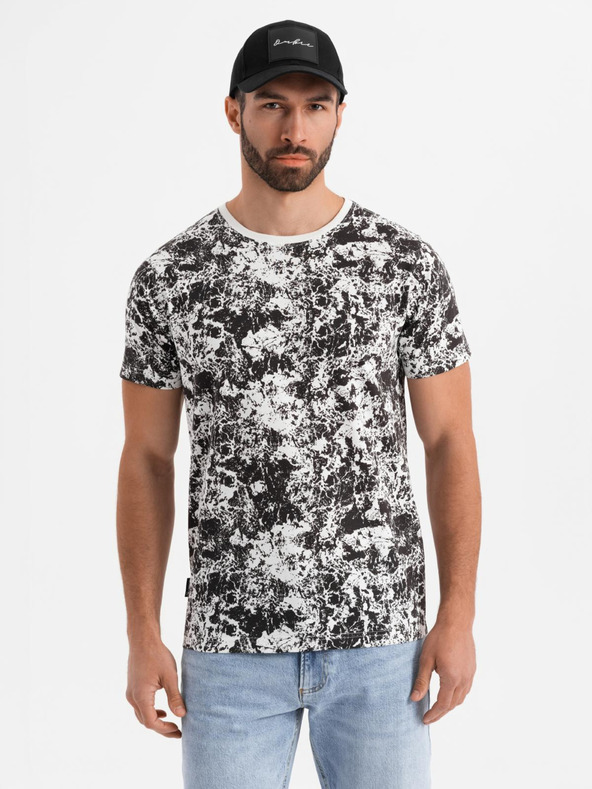 Ombre Clothing Pánské vzorované bavlněné tričko s krátkým rukávem - bílé a černé