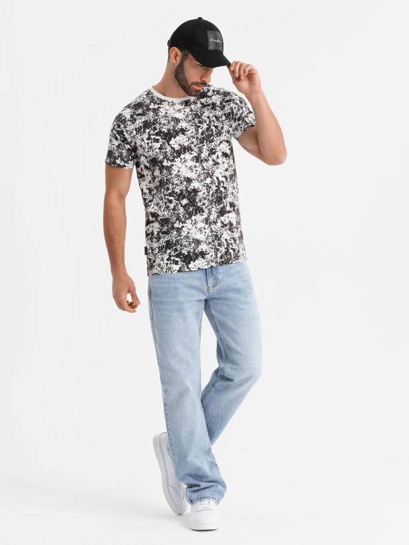 Ombre Clothing Pánské vzorované bavlněné tričko s krátkým rukávem - bílé a černé