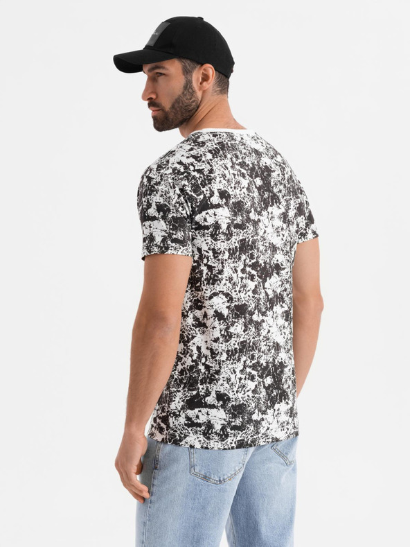 Ombre Clothing Pánské vzorované bavlněné tričko s krátkým rukávem - bílé a černé