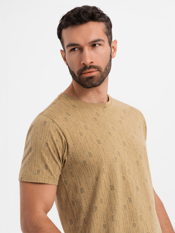 Ombre Clothing Bavlněné tričko s potiskem a kulatým výstřihem - tmavě olivově zelené