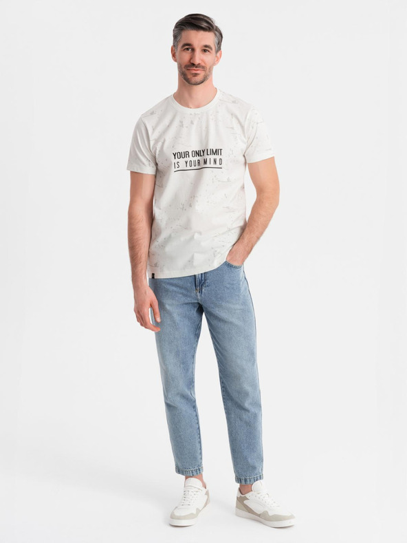 Ombre Clothing Pánské tričko s potiskem a kulatým výstřihem - bílé
