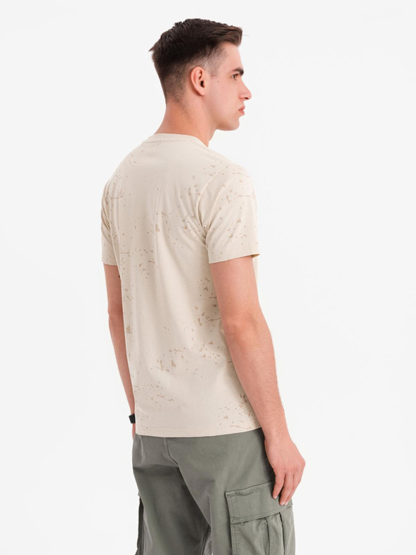 Ombre Clothing Pánské tričko s potiskem a kulatým výstřihem - krémové